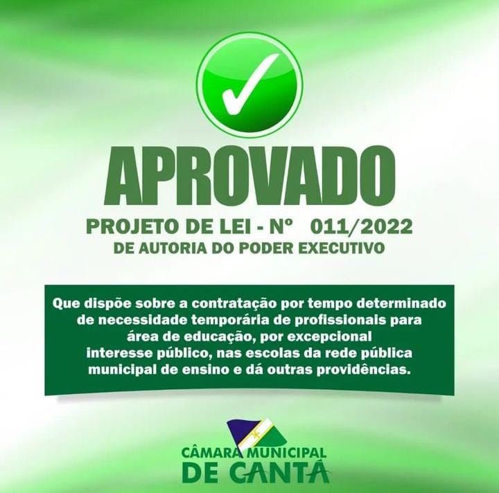 APROVAÇÃO DO PROJETO DE LEI Nº 011/2022