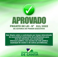 APROVAÇÃO DO PROJETO DE LEI Nº 011/2022